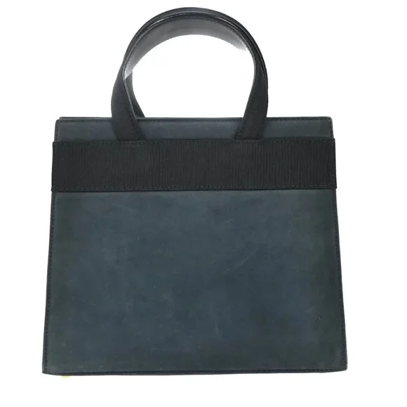 SALVATORE FERRAGAMO Vara Hand Bag Suede Leather Navy Blue Gold Italy 69KB383